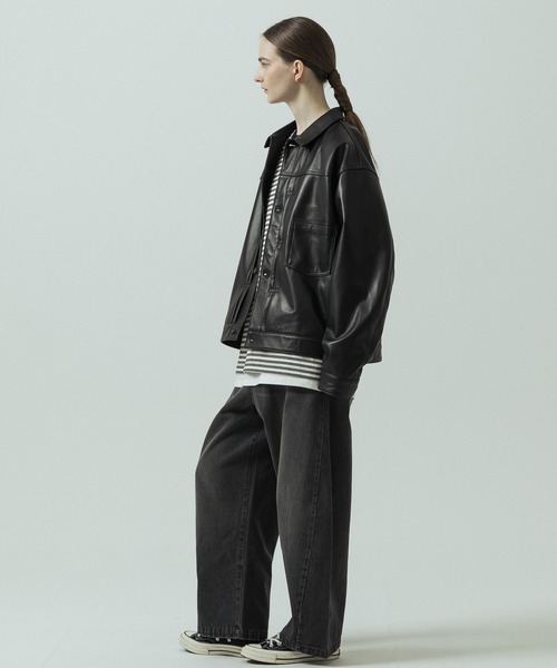 SLICK（スリック）の「【ZOZO限定】 SLICK/スリック Sheep Leather Trucker Jacket/シープレザートラッカージャケット/ショート丈（ブルゾン・メンズ・ブラック・3/1/2）」の10枚目の写真