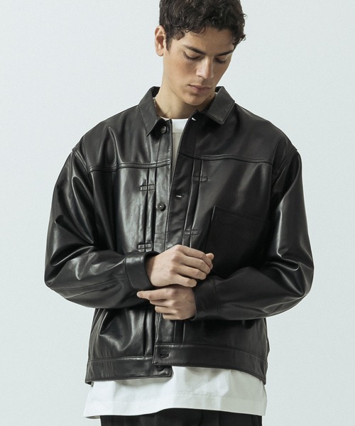SLICK（スリック）の「【ZOZO限定】 SLICK/スリック Sheep Leather Trucker Jacket/シープレザートラッカージャケット/ショート丈（ブルゾン・メンズ・ブラック・3/1/2）」の15枚目の写真