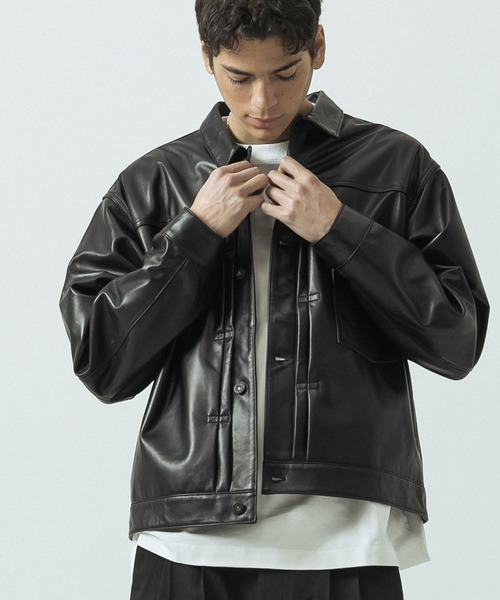 SLICK（スリック）の「【ZOZO限定】 SLICK/スリック Sheep Leather Trucker Jacket/シープレザートラッカージャケット/ショート丈（ブルゾン・メンズ・ブラック・3/1/2）」の16枚目の写真