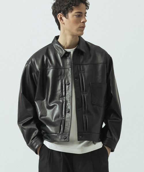 SLICK（スリック）の「【ZOZO限定】 SLICK/スリック Sheep Leather Trucker Jacket/シープレザートラッカージャケット/ショート丈（ブルゾン・メンズ・ブラック・3/1/2）」の17枚目の写真