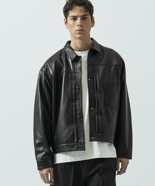 SLICK（スリック）の「【ZOZO限定】 SLICK/スリック Sheep Leather Trucker Jacket/シープレザートラッカージャケット/ショート丈（ブルゾン・メンズ・ブラック・3/1/2）」の19枚目の写真