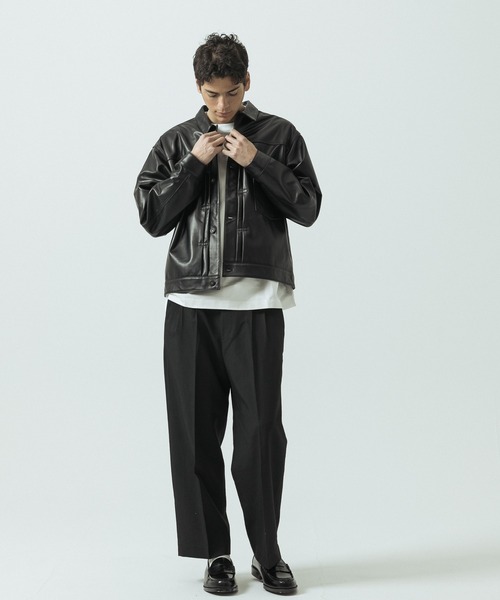 Y2K ペリーエリス ラムスキン レザー トラッカージャケット ブラック L Levi's(R) for 417 EDIFICE】“ブラック×レザー”を纏った2ndトラッカー