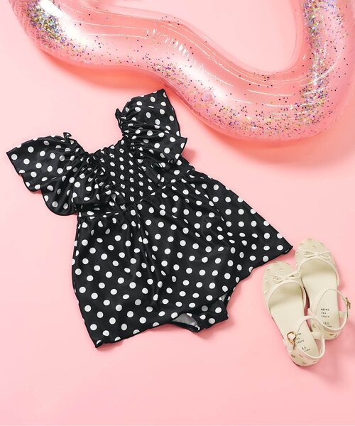 apres les cours(アプレレクール)の「【UVカット】シャーリングフリルワンピース水着_ジュニア対応(水着・キッズ・ピンク/レッド/ブラック/サックスブルー/オレンジ/イエロー・80/90/100/110/120/130/140)」の2枚目の写真