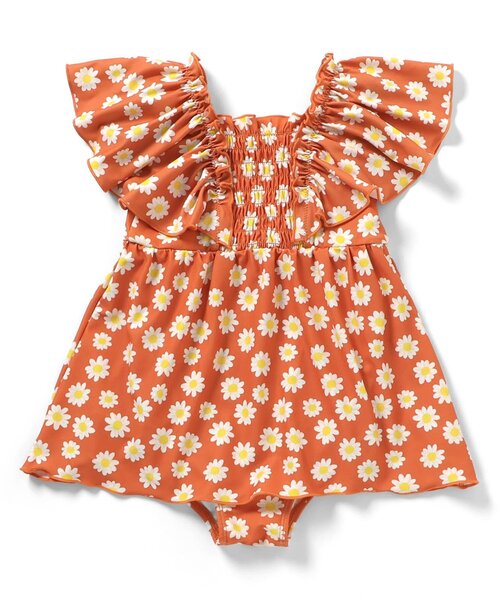 apres les cours(アプレレクール)の「【UVカット】シャーリングフリルワンピース水着_ジュニア対応(水着・キッズ・ピンク/レッド/ブラック/サックスブルー/オレンジ/イエロー・80/90/100/110/120/130/140)」の7枚目の写真