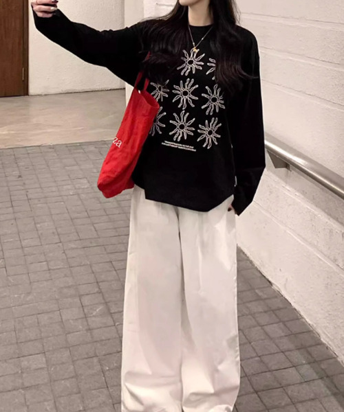 VIVID LADY(ビビッドレディー)の「フラワープリント ロンT 長袖(Tシャツ/カットソー・レディース・ホワイト/ブラック・FREE)」の11枚目の写真