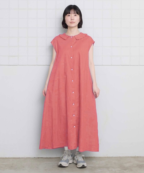 l'atelier du savon（アトリエドサボン）の「襟プリーツ綿麻ワンピース（ワンピース・レディース・ブルー/ブラック/オレンジ・FREE）」の3枚目の写真