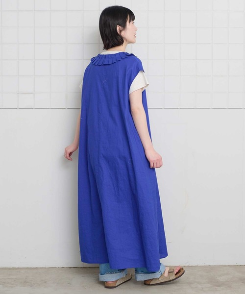 l'atelier du savon（アトリエドサボン）の「襟プリーツ綿麻ワンピース（ワンピース・レディース・ブルー/ブラック/オレンジ・FREE）」の6枚目の写真