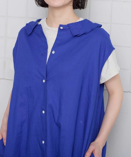 l'atelier du savon（アトリエドサボン）の「襟プリーツ綿麻ワンピース（ワンピース・レディース・ブルー/ブラック/オレンジ・FREE）」の5枚目の写真