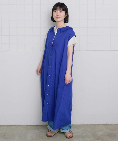 l'atelier du savon（アトリエドサボン）の「襟プリーツ綿麻ワンピース（ワンピース・レディース・ブルー/ブラック/オレンジ・FREE）」の9枚目の写真