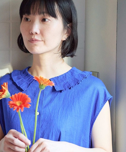 l'atelier du savon（アトリエドサボン）の「襟プリーツ綿麻ワンピース（ワンピース・レディース・ブルー/ブラック/オレンジ・FREE）」の11枚目の写真