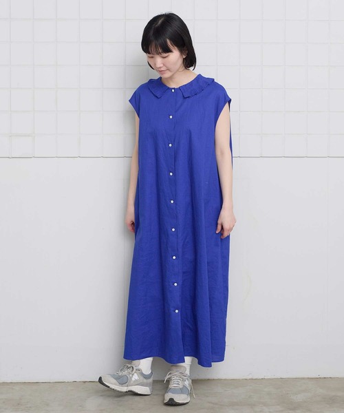 l'atelier du savon（アトリエドサボン）の「襟プリーツ綿麻ワンピース（ワンピース・レディース・ブルー/ブラック/オレンジ・FREE）」の12枚目の写真