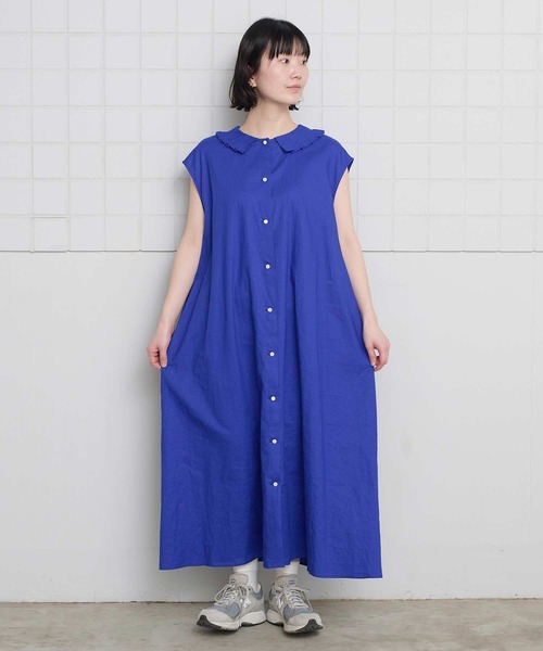 l'atelier du savon（アトリエドサボン）の「襟プリーツ綿麻ワンピース（ワンピース・レディース・ブルー/ブラック/オレンジ・FREE）」の13枚目の写真