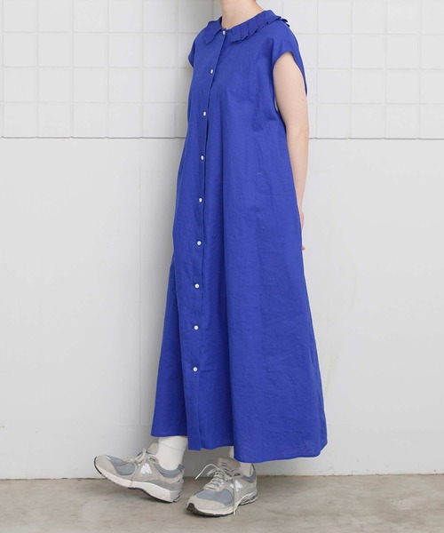 l'atelier du savon（アトリエドサボン）の「襟プリーツ綿麻ワンピース（ワンピース・レディース・ブルー/ブラック/オレンジ・FREE）」の14枚目の写真