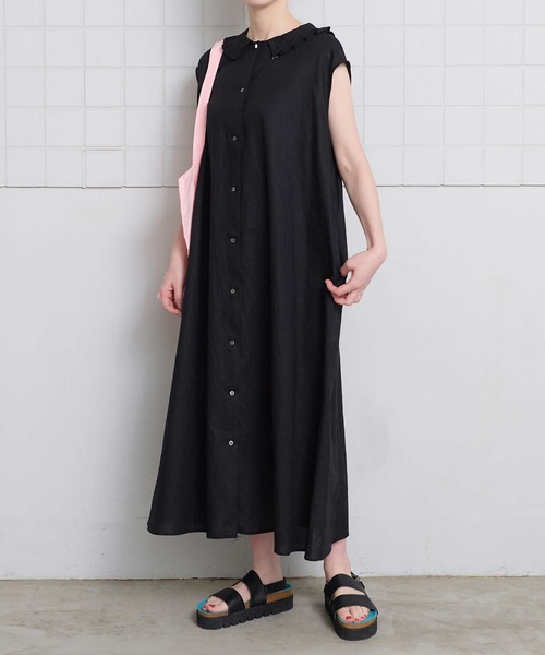 l'atelier du savon（アトリエドサボン）の「襟プリーツ綿麻ワンピース（ワンピース・レディース・ブルー/ブラック/オレンジ・FREE）」の20枚目の写真