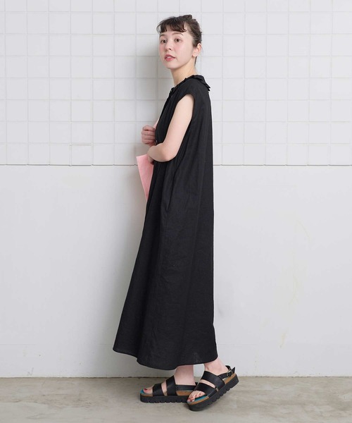 l'atelier du savon（アトリエドサボン）の「襟プリーツ綿麻ワンピース（ワンピース・レディース・ブルー/ブラック/オレンジ・FREE）」の15枚目の写真