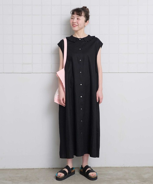 l'atelier du savon（アトリエドサボン）の「襟プリーツ綿麻ワンピース（ワンピース・レディース・ブルー/ブラック/オレンジ・FREE）」の19枚目の写真