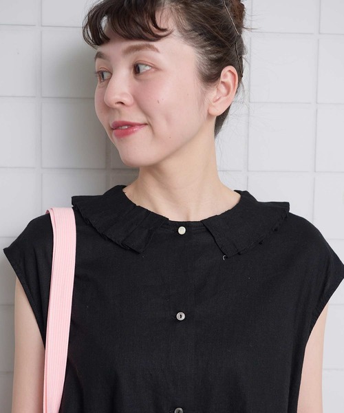 l'atelier du savon（アトリエドサボン）の「襟プリーツ綿麻ワンピース（ワンピース・レディース・ブルー/ブラック/オレンジ・FREE）」の22枚目の写真