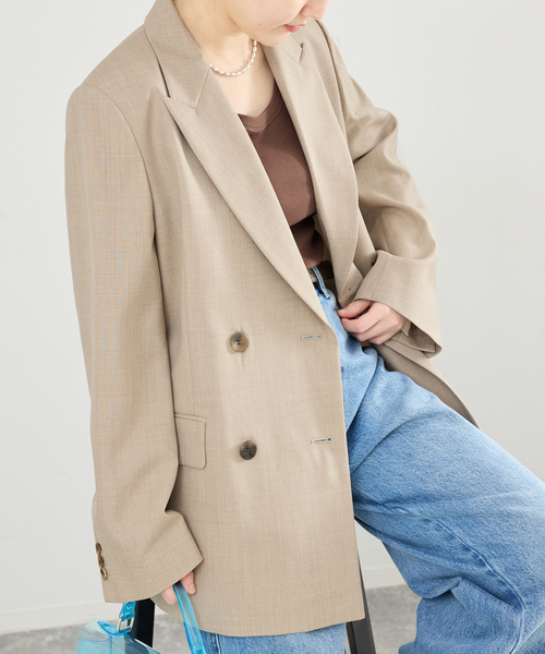 IENA（イエナ）の「ツイルダブルブレストジャケット（テーラードジャケット・レディース・ネイビー/ベージュ・38/36）」の5枚目の写真