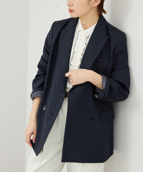 IENA（イエナ）の「ツイルダブルブレストジャケット（テーラードジャケット・レディース・ネイビー/ベージュ・38/36）」の9枚目の写真