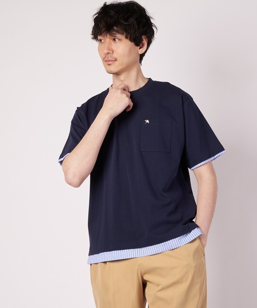 Arnold Palmer(アーノルドパーマー)の「ミラノリブ 布帛レイヤード Tシャツ(Tシャツ/カットソー・メンズ・グレイッシュベージュ/ホワイト/ネイビー・M/L/LL)」の3枚目の写真