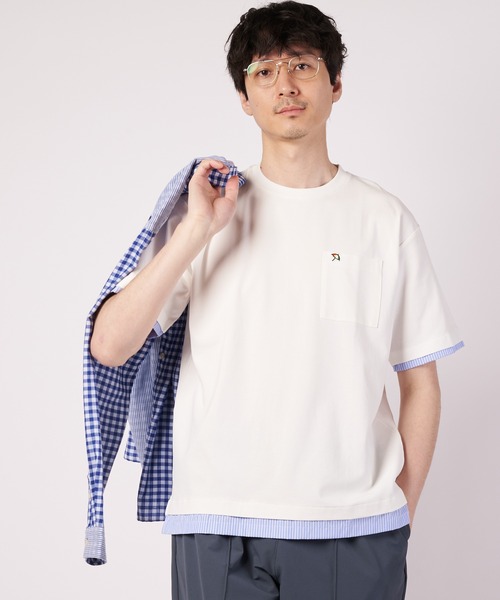 Arnold Palmer(アーノルドパーマー)の「ミラノリブ 布帛レイヤード Tシャツ(Tシャツ/カットソー・メンズ・グレイッシュベージュ/ホワイト/ネイビー・M/L/LL)」の1枚目の写真