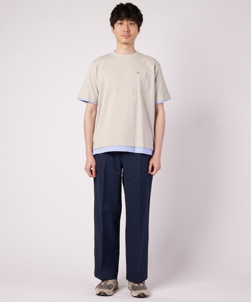 Arnold Palmer(アーノルドパーマー)の「ミラノリブ 布帛レイヤード Tシャツ(Tシャツ/カットソー・メンズ・グレイッシュベージュ/ホワイト/ネイビー・M/L/LL)」の5枚目の写真