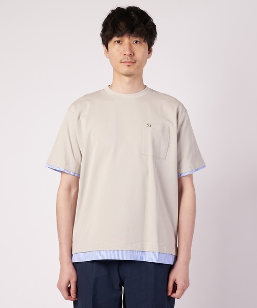 Arnold Palmer(アーノルドパーマー)の「ミラノリブ 布帛レイヤード Tシャツ(Tシャツ/カットソー・メンズ・グレイッシュベージュ/ホワイト/ネイビー・M/L/LL)」の8枚目の写真