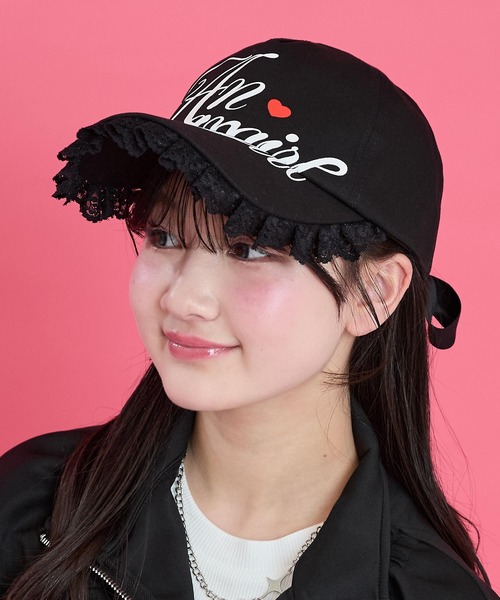 ANAP GiRL(アナップガール)の「フリル ロゴプリント リボン キャップ(キャップ・キッズ・ブラック/カーキ/ホワイト×ブラック・F)」の3枚目の写真