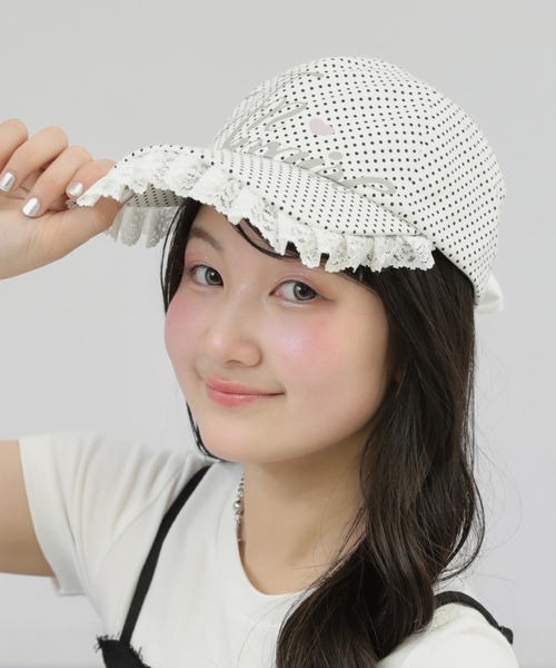 ANAP GiRL(アナップガール)の「フリル ロゴプリント リボン キャップ(キャップ・キッズ・ブラック/カーキ/ホワイト×ブラック・F)」の11枚目の写真
