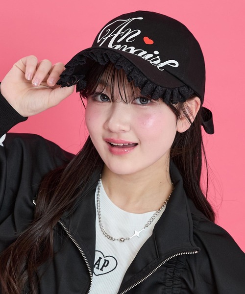 ANAP GiRL(アナップガール)の「フリル ロゴプリント リボン キャップ(キャップ・キッズ・ブラック/カーキ/ホワイト×ブラック・F)」の9枚目の写真