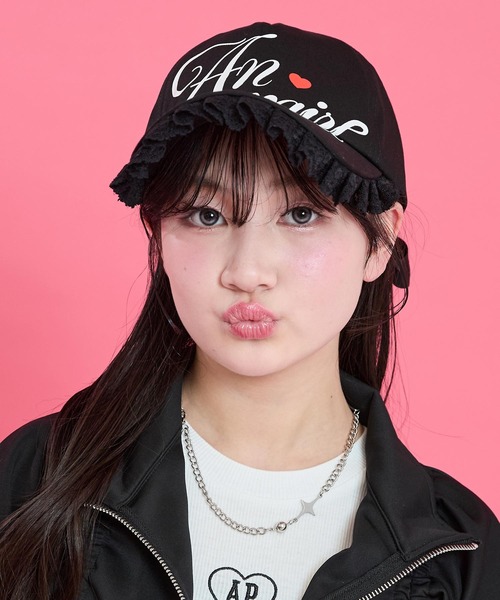 ANAP GiRL(アナップガール)の「フリル ロゴプリント リボン キャップ(キャップ・キッズ・ブラック/カーキ/ホワイト×ブラック・F)」の8枚目の写真