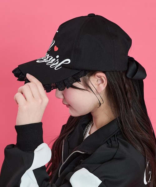 ANAP GiRL(アナップガール)の「フリル ロゴプリント リボン キャップ(キャップ・キッズ・ブラック/カーキ/ホワイト×ブラック・F)」の7枚目の写真