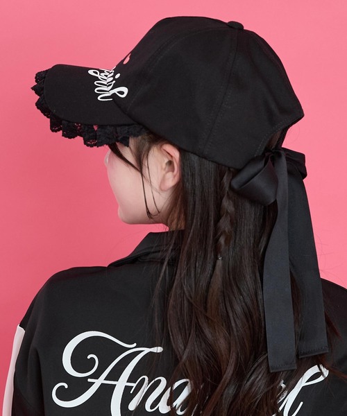 ANAP GiRL(アナップガール)の「フリル ロゴプリント リボン キャップ(キャップ・キッズ・ブラック/カーキ/ホワイト×ブラック・F)」の6枚目の写真