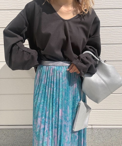 Q（キュー）の「ニュアンスプリーツスカート（スカート・レディース・ラベンダー/グリーン×ピンク・MEDIUM）」の5枚目の写真