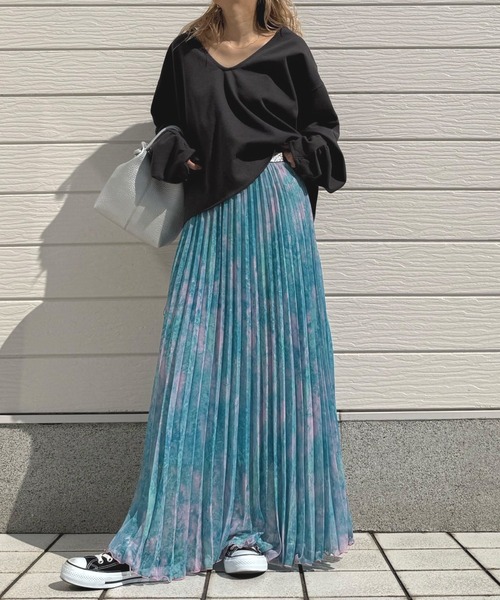 Q（キュー）の「ニュアンスプリーツスカート（スカート・レディース・ラベンダー/グリーン×ピンク・MEDIUM）」の9枚目の写真