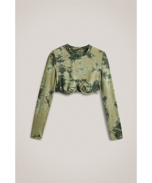 Desigual（デシグアル）の「【Desigual Studio】抽象プリント リングディテール クロップド長袖Tシャツ（Tシャツ/カットソー・レディース・グリーン・S/M/L）」の6枚目の写真