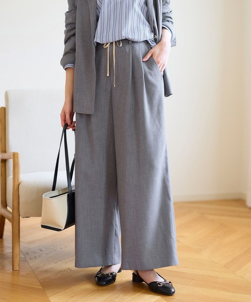 Elura（エルーラ）の「麻調ツイルワイドパンツ/656564（その他パンツ・レディース・グレー/ベージュ・MEDIUM/SMALL）」の2枚目の写真