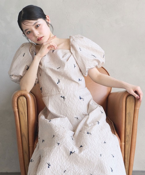 セール】3WAYスリーブフラワー刺繍ジャカードフィット&フレア