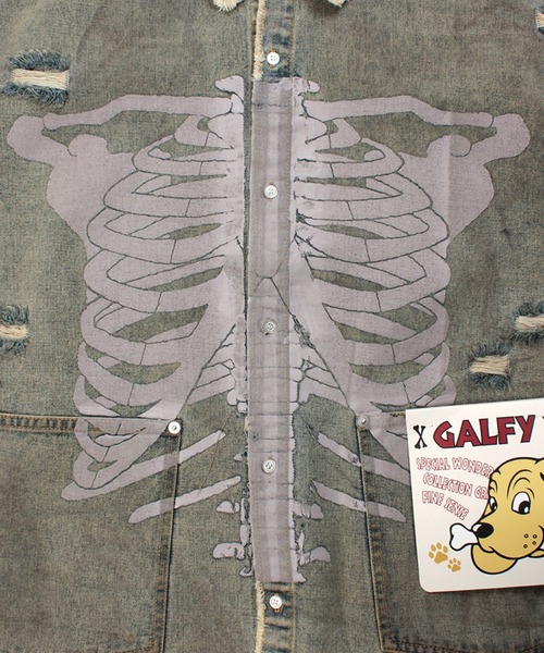 GALFY(ガルフィー)の「【GALFY/ガルフィー】クソ餓鬼ドロンコデニムシャツ(シャツ/ブラウス・メンズ・ブルー/その他/ブラック・M/XL/L)」の13枚目の写真