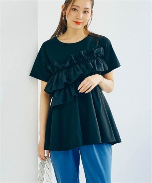 nissen(ニッセン)の「アシンメトリーフリルデザイントップス(Tシャツ/カットソー・レディース・オフホワイト/ブラック・M/L/LL/S)」の4枚目の写真