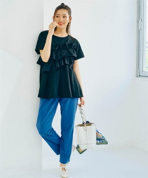 nissen(ニッセン)の「アシンメトリーフリルデザイントップス(Tシャツ/カットソー・レディース・オフホワイト/ブラック・M/L/LL/S)」の3枚目の写真