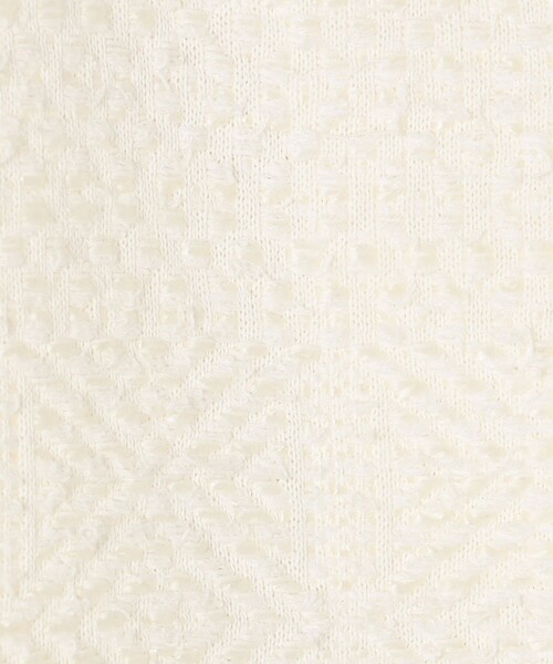 DES PRES(デ・プレ)の「インレイパターン クロップドニットジャケット(ノーカラージャケット・レディース・ホワイト/ライトベージュ・FREE)」の4枚目の写真