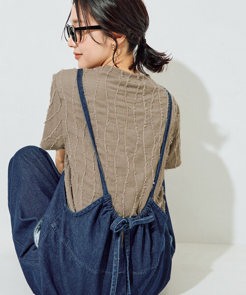 FREAK'S STORE(フリークスストア)の「限定展開 フリンジ ストライプ 半袖 トップス(Tシャツ/カットソー・レディース・ピンク/ブルーグリーン/ブラック/ベージュ/オフホワイト・フリ-)」の3枚目の写真