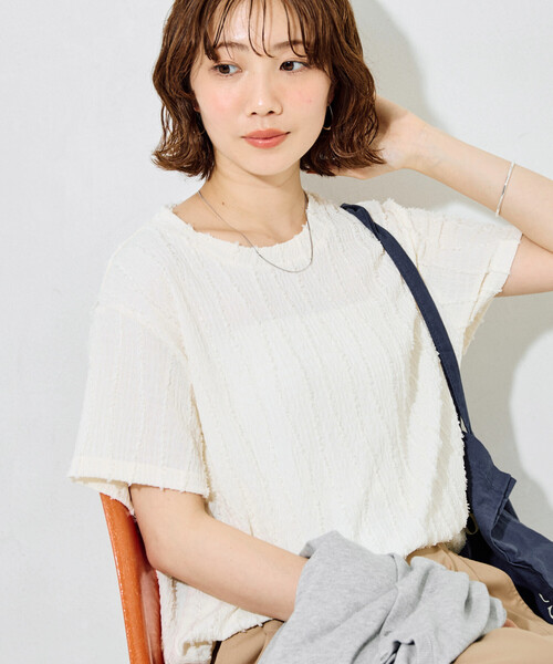 FREAK'S STORE(フリークスストア)の「限定展開 フリンジ ストライプ 半袖 トップス(Tシャツ/カットソー・レディース・ピンク/ブルーグリーン/ブラック/ベージュ/オフホワイト・フリ-)」の2枚目の写真