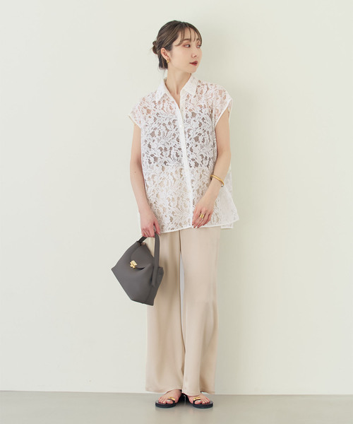 Noble(ノーブル)の「《追加》【洗える】ボタニカルレースフレンチスリーブブラウス(シャツ/ブラウス・レディース・ブラック/ホワイト・FREE)」の17枚目の写真