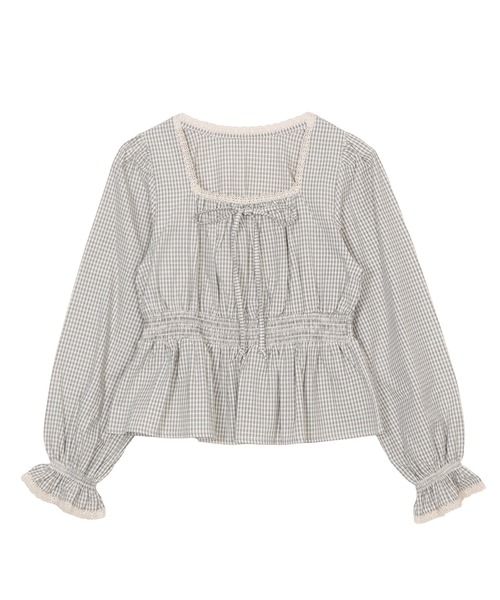 PUNYUS（プニュズ）の「チェック柄パフスリーブブラウス（シャツ/ブラウス・レディース・ホワイト/スミクロ/ネイビー・4/3/2/1）」の13枚目の写真