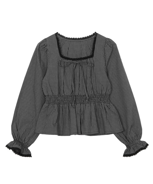 PUNYUS（プニュズ）の「チェック柄パフスリーブブラウス（シャツ/ブラウス・レディース・ホワイト/スミクロ/ネイビー・4/3/2/1）」の9枚目の写真