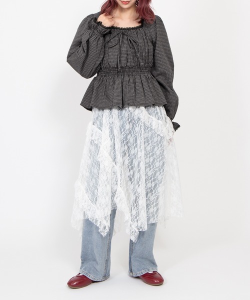 PUNYUS（プニュズ）の「チェック柄パフスリーブブラウス（シャツ/ブラウス・レディース・ホワイト/スミクロ/ネイビー・4/3/2/1）」の7枚目の写真