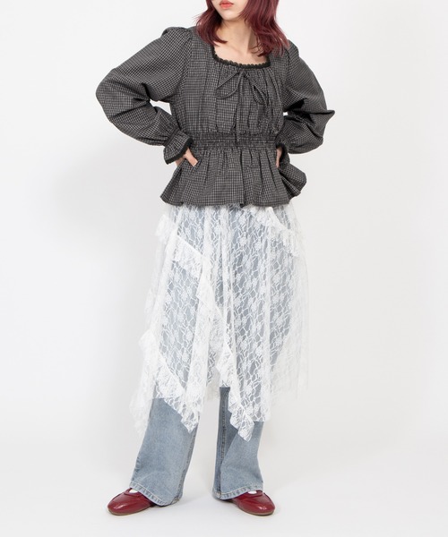 PUNYUS（プニュズ）の「チェック柄パフスリーブブラウス（シャツ/ブラウス・レディース・ホワイト/スミクロ/ネイビー・4/3/2/1）」の8枚目の写真