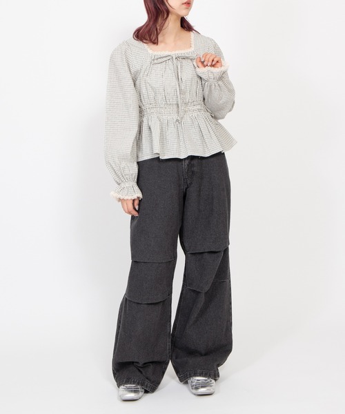 PUNYUS（プニュズ）の「チェック柄パフスリーブブラウス（シャツ/ブラウス・レディース・ホワイト/スミクロ/ネイビー・4/3/2/1）」の20枚目の写真